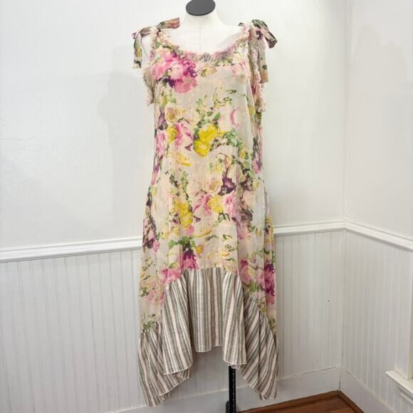 A Rare Bird L / XL Dress Floral Stripe Cottagecore Cowgirl Boho Country Western - Picture 1 of 12